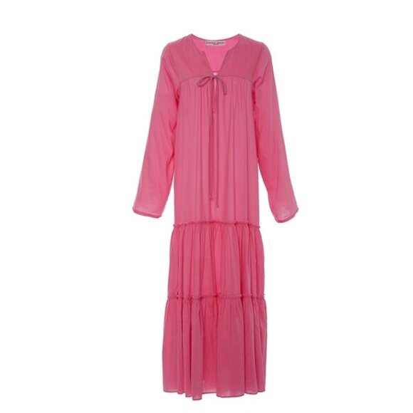 Apiece Apart Atlas Pink Cotton Midi Dress Long Sleeve Tiered Size 4 - Picture 4 of 13